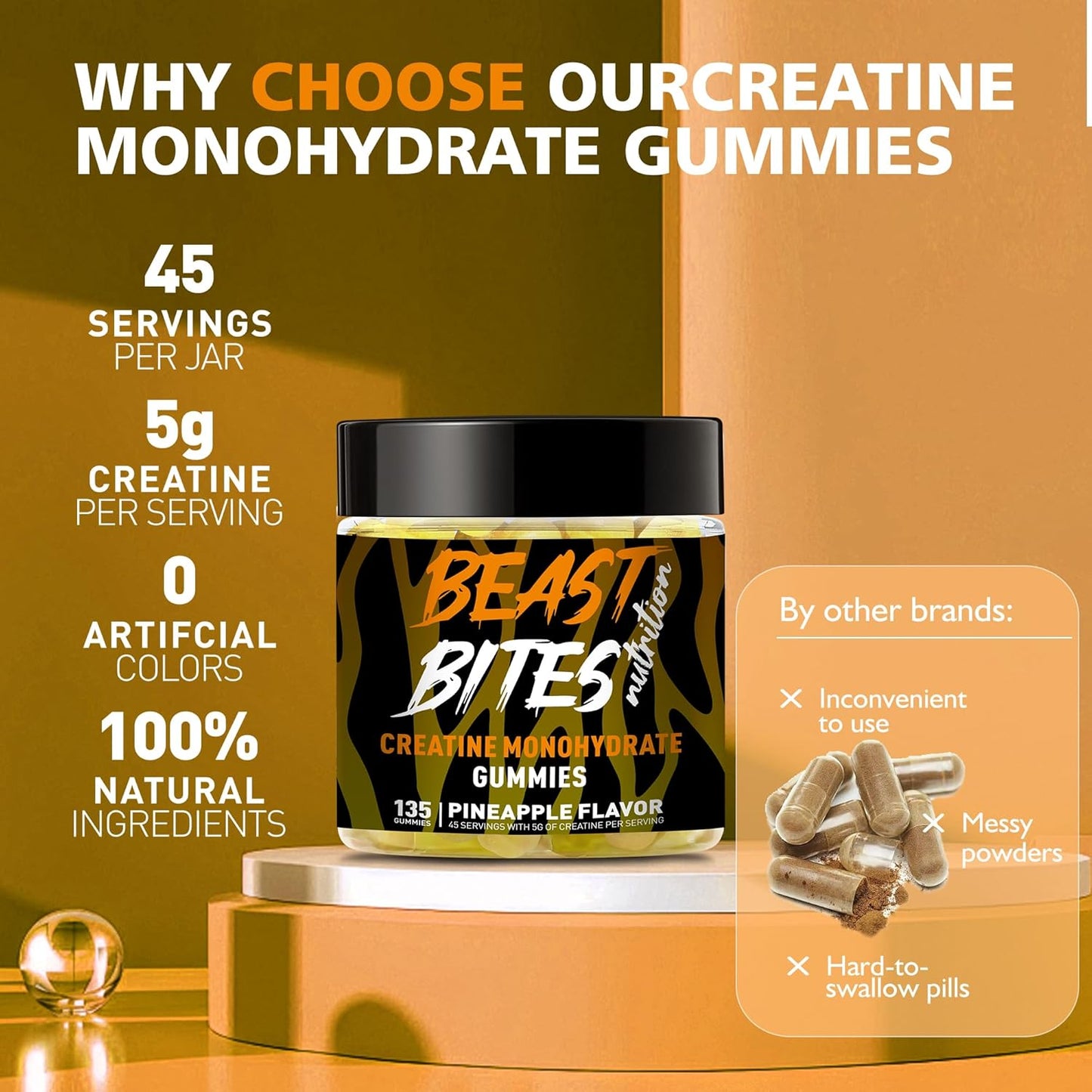 Creatine Monohydrate Gummies for Men & Women - 5g of Creatine Monohydrate per Serving - Sugar