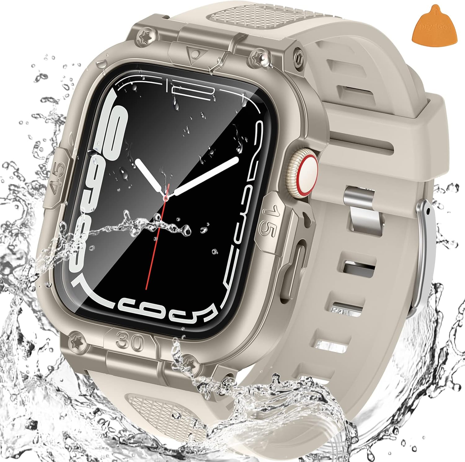 3-in-1 Waterproof Apple Watch Case with Band (44mm) – Full Coverage Bumper with Built-in Screen
