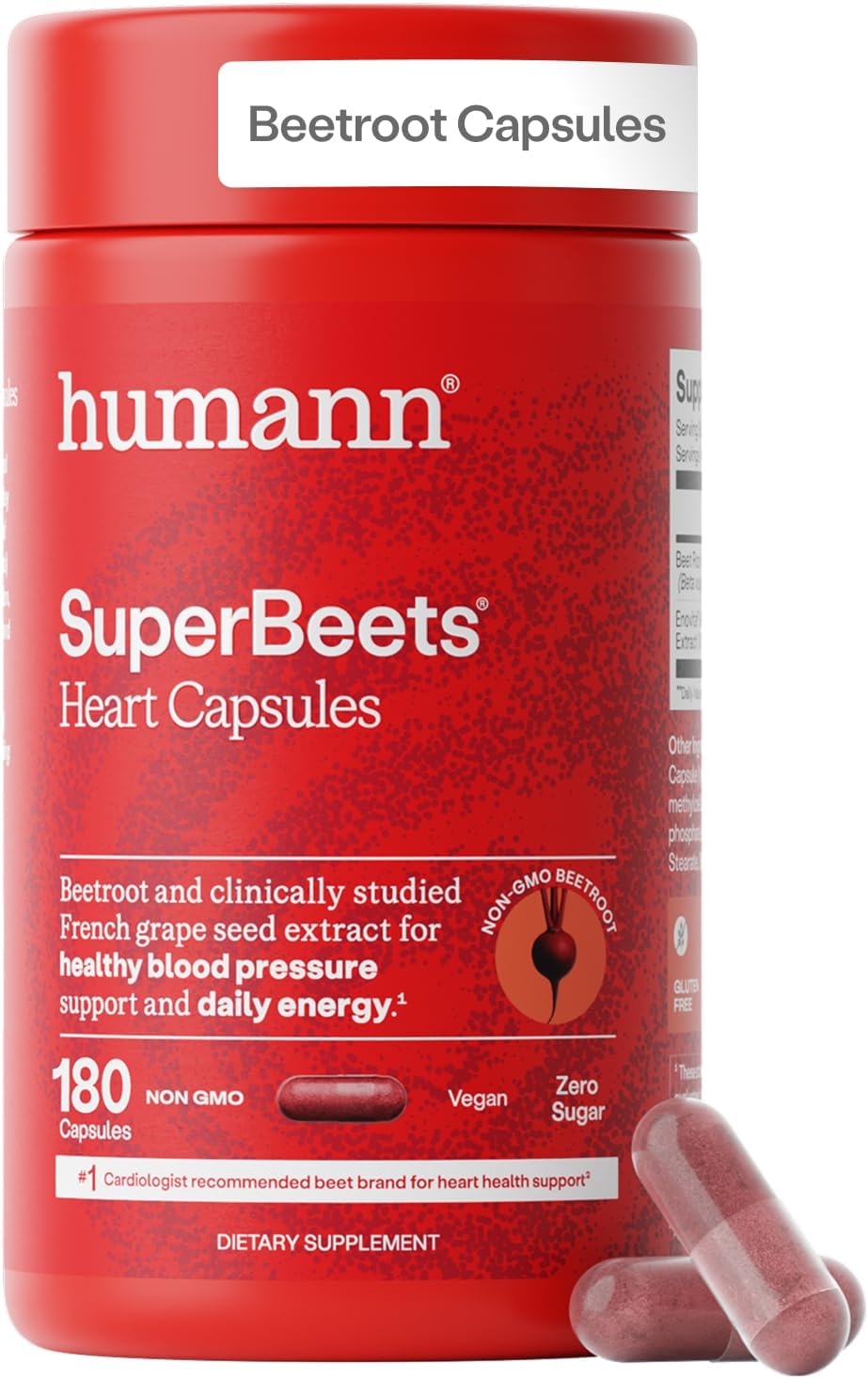 HumanN SuperBeets Beet Root Capsules Quick Release 1000mg, Helps Support Nitric Oxide Production