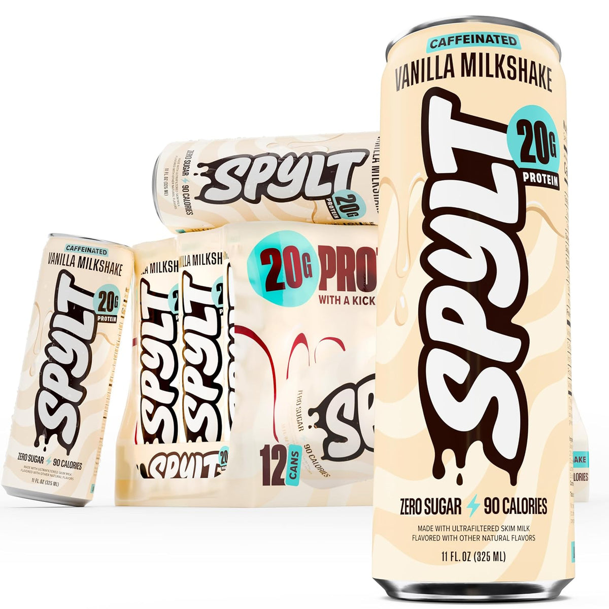 High Protein Vanilla Milkshake with 60mg Caffeine & 20g Protein - 90 Calories, Ready to Drink, Sugar Free, Lactose Free Milk, Perfect for Workout Recovery & Afternoon Pick Me Up - 12 Count