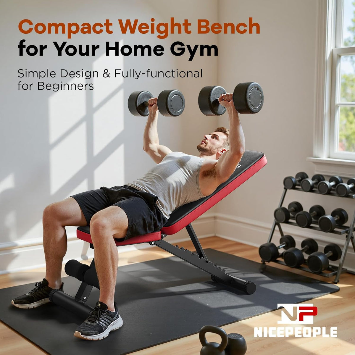 Adjustable Weight Bench for Home Gym, 660LB Capacity Foldable Workout Bench with 8 Backrest