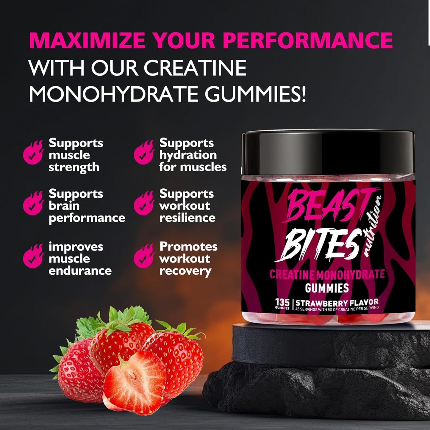 Creatine Monohydrate Gummies for Men & Women - 5g of Creatine Monohydrate per Serving - Sugar