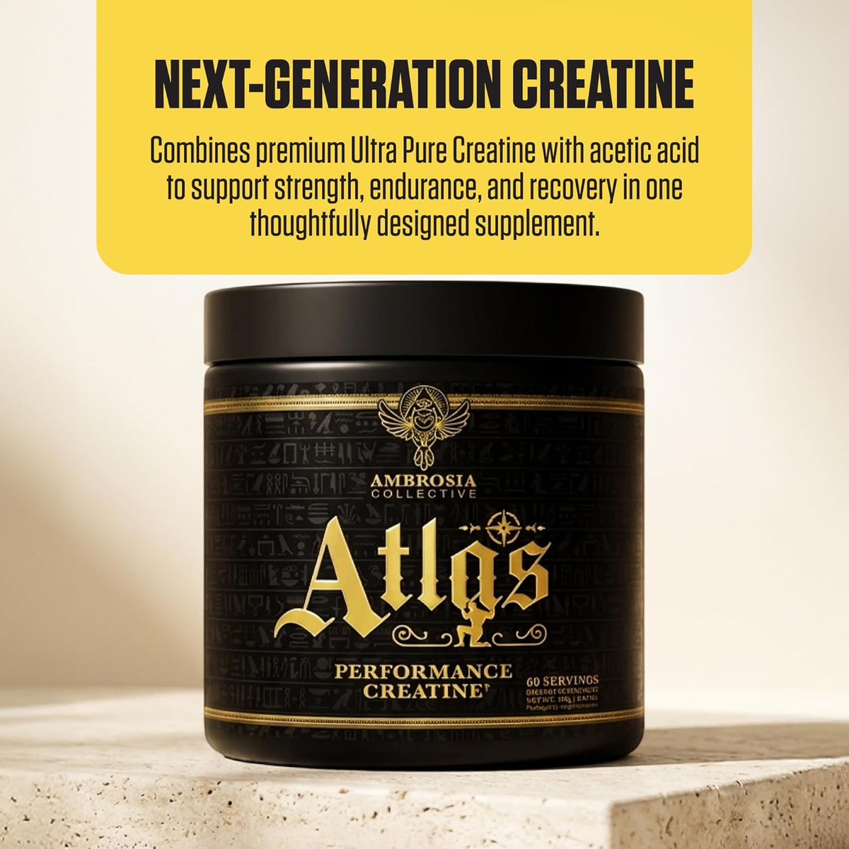 Ambrosia Atlas Creatine Monohydrate Powder | Creapure + Acetic Acid for Enhanced Absorption |