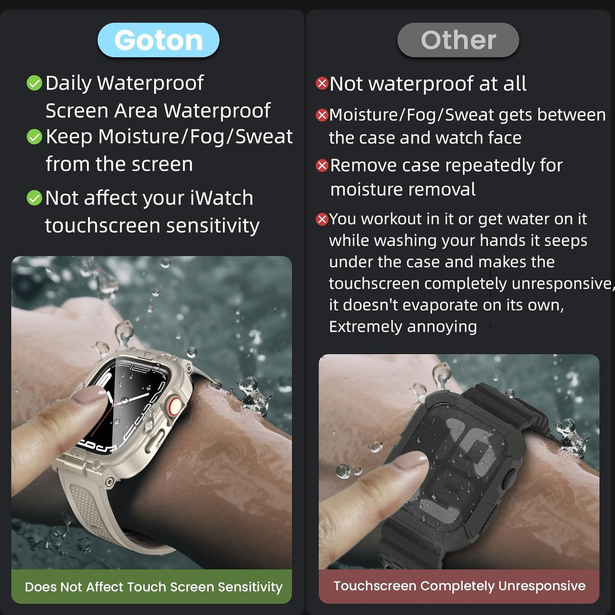 3-in-1 Waterproof Apple Watch Case with Band (44mm) – Full Coverage Bumper with Built-in Screen