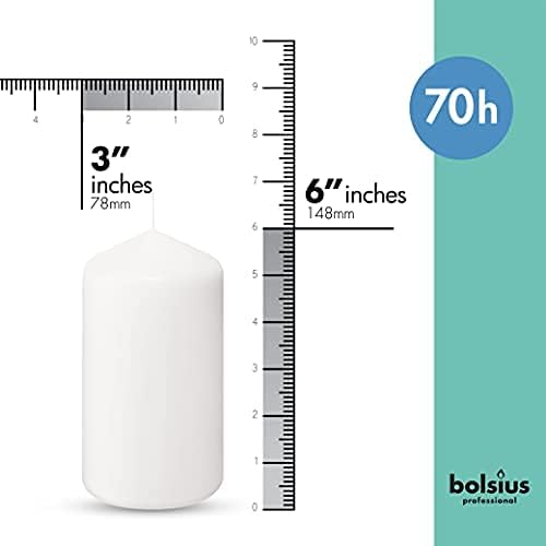 BOLSIUS 12 White Pillar Candles Bulk - 3x6 Inches Candle Set - 70+ Hours Clean Burning - No Palm