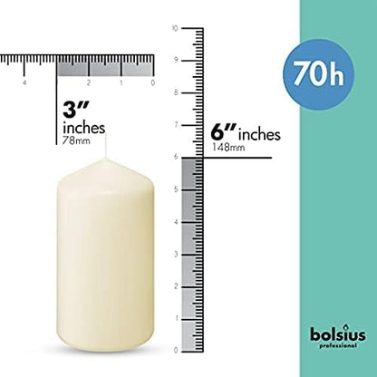 BOLSIUS 12 Ivory Pillar Candles Bulk - 3x6 Inches Candle Set - 70+ Hours Clean Burning - No Palm