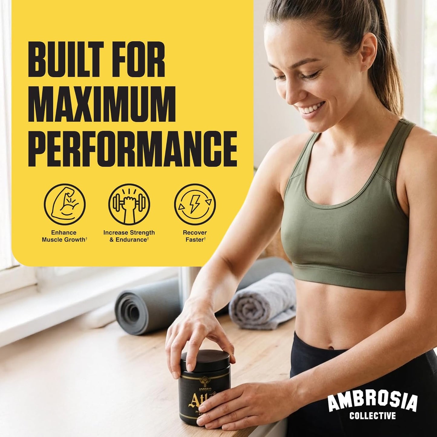 Ambrosia Atlas Creatine Monohydrate Powder | Creapure + Acetic Acid for Enhanced Absorption |