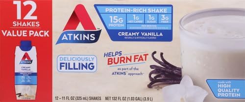 Atkins Creamy Vanilla High Protein Shake, 15g Protein, Low Glycemic, Low Carb and Low Sugar Shakes