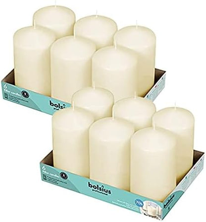 BOLSIUS 12 Ivory Pillar Candles Bulk - 3x6 Inches Candle Set - 70+ Hours Clean Burning - No Palm