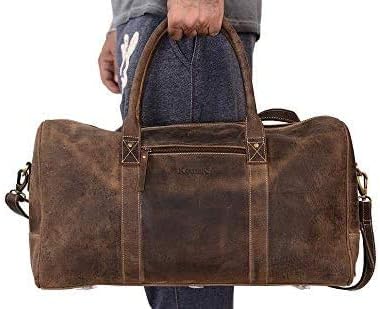 KomalC 24 Inch Leather Duffel Bags for Men and Women Travel Overnight Weekend Leather Bags Sports