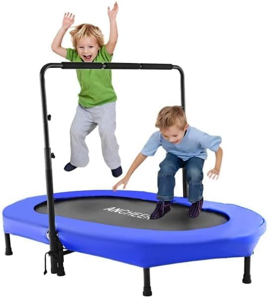 ANCHEER 56" Double Mini Trampoline for Kids, Mini Rebounder with 5-Level Adjustable Handle