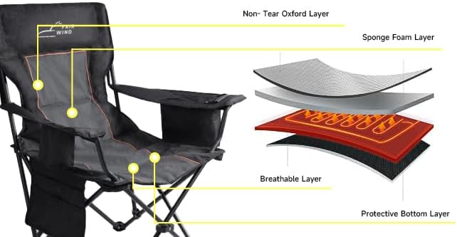 FAIR WIND Oversized Padded Camping Chair with Footrest Stool Set Heavy Duty Support 300 LBS Cooler