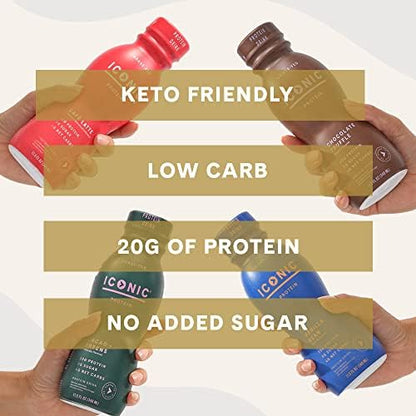 Iconic Protein Drinks, Vanilla Bean (12 Pack) - Sugar Free & Low Carb - 20g Grass Fed Protein