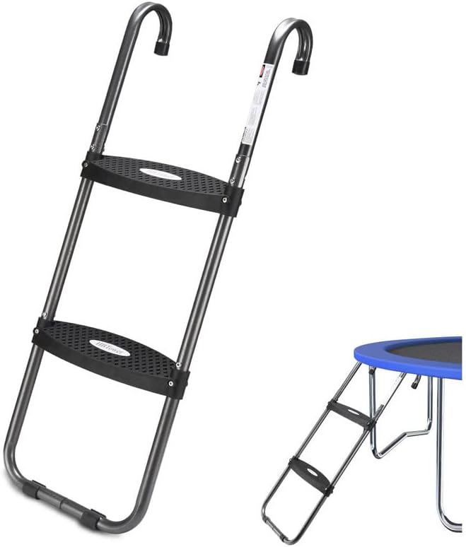 HBTower Trampoline Ladder with Horizontal and Wide Steps, Universal Hook, UV Treated Steel, 220 lbs