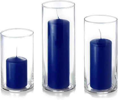 yummi Set of 36 Slim Pillars and Cylinder Vases - Navy Blue