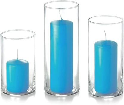 yummi Set of 36 Slim Pillars and Cylinder Vases - Caribbean Blue