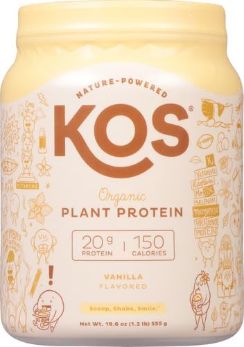 KOS Vegan Protein Powder Erythritol Free, Vanilla - USDA Organic Pea Protein Blend, Plant Based