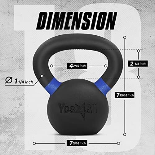 Yes4All Kettlebell, Heavy Duty Powder Coated Cast Iron Kettlebells, Non-Slip Handle & Flat Bottom