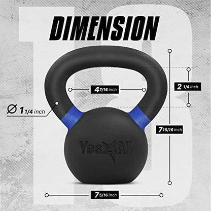Yes4All Kettlebell, Heavy Duty Powder Coated Cast Iron Kettlebells, Non-Slip Handle & Flat Bottom