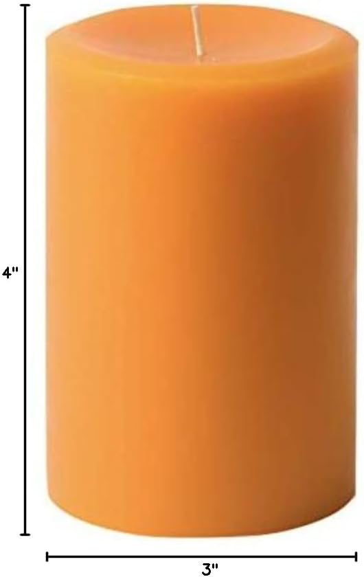Mister Candle Dripless Unscented Orange Pillar Candles, Set of 3 Hand Poured Solid Color