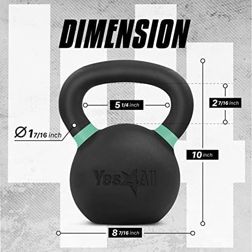 Yes4All Kettlebell, Heavy Duty Powder Coated Cast Iron Kettlebells, Non-Slip Handle & Flat Bottom