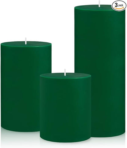 3 Packs Different Size Green Pillar Candles, Unscented Dripless 2.75x3, 2.75x4, 2.75x6 Inch Colored
