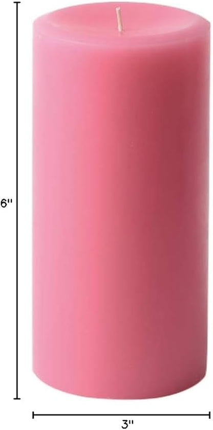 Mister Candle Dripless Unscented Pillar Candles, Set of 3 Hand Poured Pink Pillar Candles, Solid