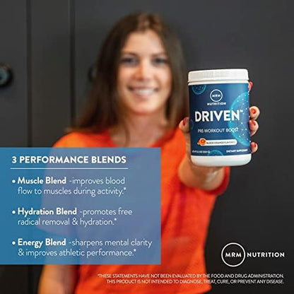 MRM Nutrition Driven Pre-Workout Powder | Mixed Berry Flavored | 125mg Caffeine | Pure Ingredients|