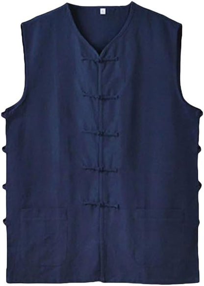 Men's Cotton Sleeveless Kung Fu Vest ??Traditional Chinese Martial Arts Tank Top Tai Chi Wing Chun