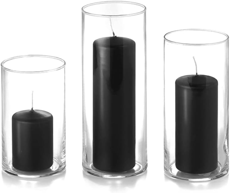 yummi Set of 36 Slim Pillars and Cylinder Vases - Black