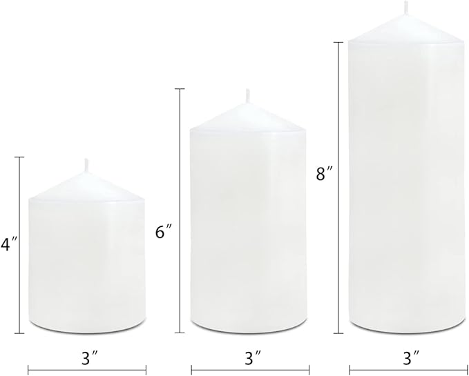 Pillar Candles 3 x 4, 6, and 8 inches, Large Handmade Candles Set of 3, Decorative Candles for