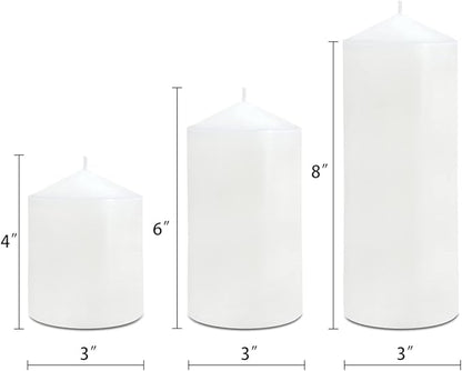 Pillar Candles 3 x 4, 6, and 8 inches, Large Handmade Candles Set of 3, Decorative Candles for