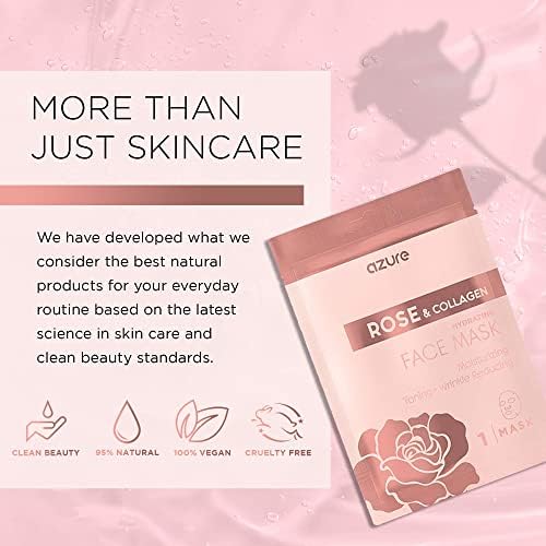 AZURE Rose & Collagen Hydrating Facial Sheet Mask - Toning, Lifting & Deeply Moisturizing - Reduces