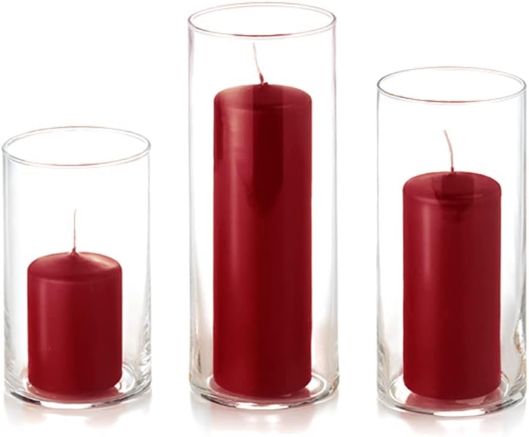 yummi Set of 12 Slim Pillars and Cylinder Vases - Burgundy