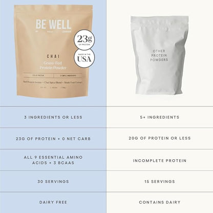 Be Well by Kelly Chai Grass-Fed Beef Protein Powder, 23G of Protein & 1G of Carbs (3 Ingredients