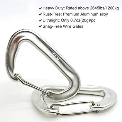 12kN 3.2"x2" Heavy-Duty Carabiner Clips - Durable, Lightweight Aluminum Alloy Carabiners for