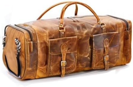 KomalC 24 inch Duffel Bag Travel Sports Overnight Weekend Leather Duffle Bag for Gym Sports Cabin