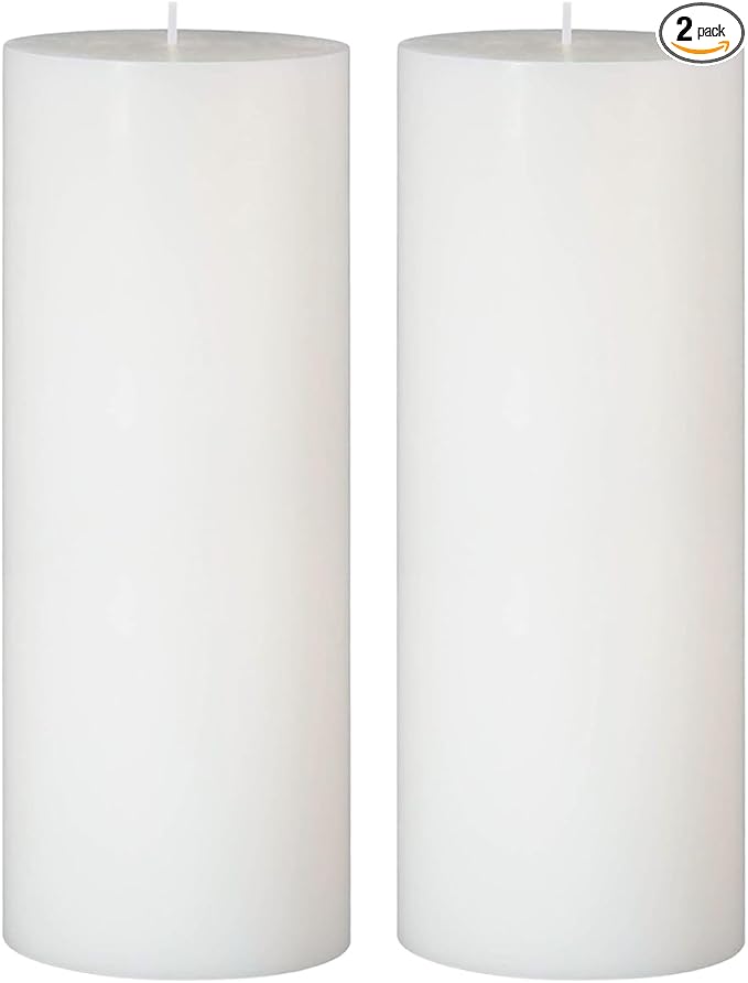2 Packs 3x8 Inch White Pillar Candles, Dripless Unscented Cylinder Wax Candles for Wedding, Home