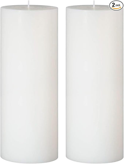 2 Packs 3x8 Inch White Pillar Candles, Dripless Unscented Cylinder Wax Candles for Wedding, Home