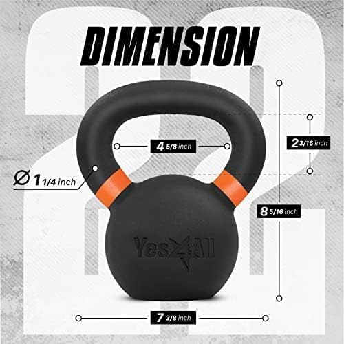 Yes4All Kettlebell, Heavy Duty Powder Coated Cast Iron Kettlebells, Non-Slip Handle & Flat Bottom