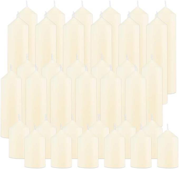 36 Pcs Pillar Candles, Unscented Ivory White Pillar Candles Bulk Set, Long Burning Wax Candles