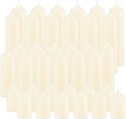 36 Pcs Pillar Candles, Unscented Ivory White Pillar Candles Bulk Set, Long Burning Wax Candles