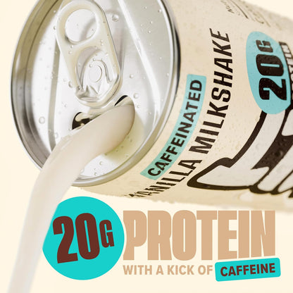 High Protein Vanilla Milkshake with 60mg Caffeine & 20g Protein - 90 Calories, Ready to Drink, Sugar Free, Lactose Free Milk, Perfect for Workout Recovery & Afternoon Pick Me Up - 12 Count