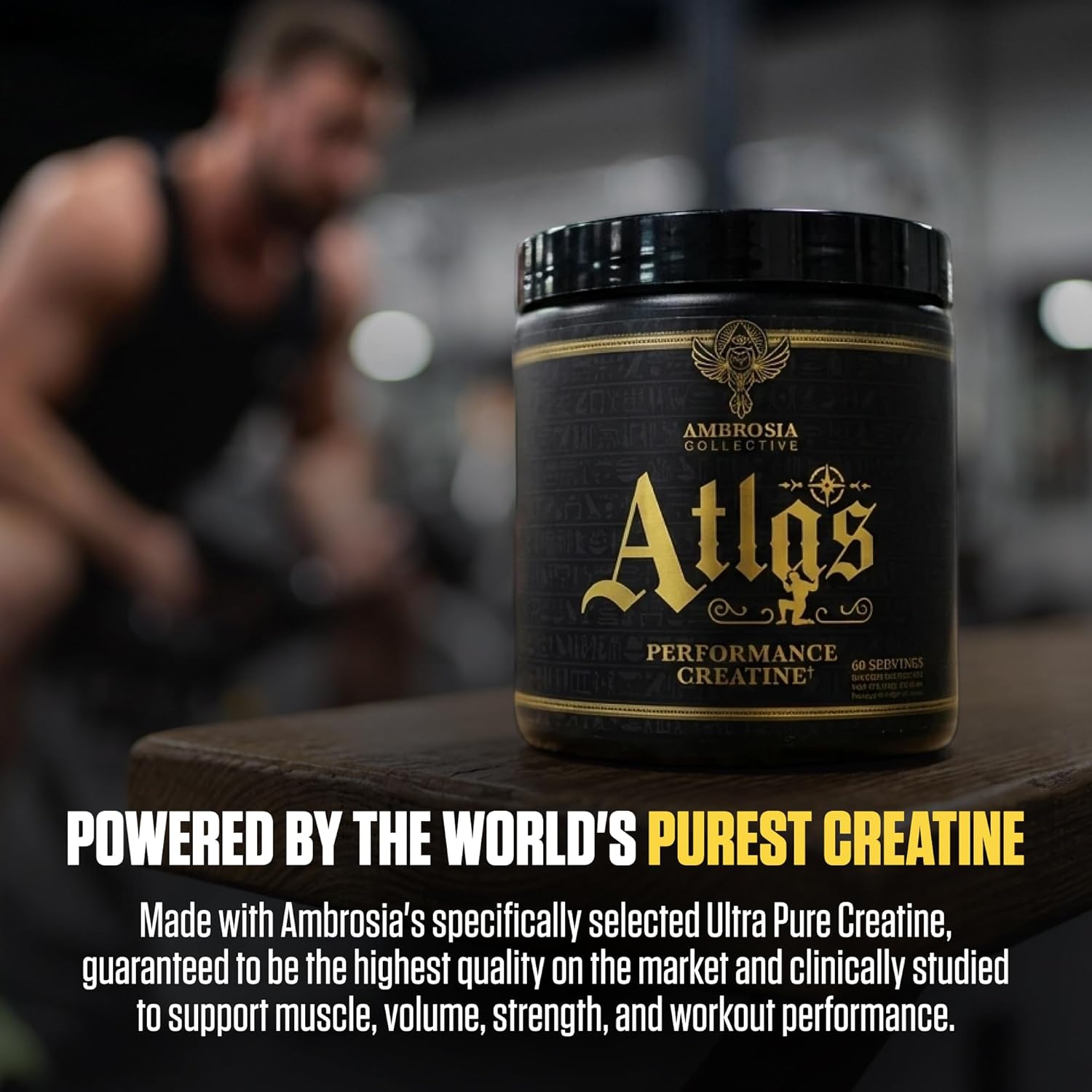 Ambrosia Atlas Creatine Monohydrate Powder | Creapure + Acetic Acid for Enhanced Absorption |