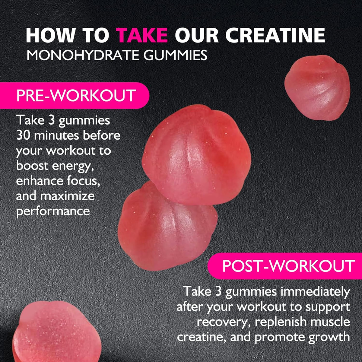 Creatine Monohydrate Gummies for Men & Women - 5g of Creatine Monohydrate per Serving - Sugar