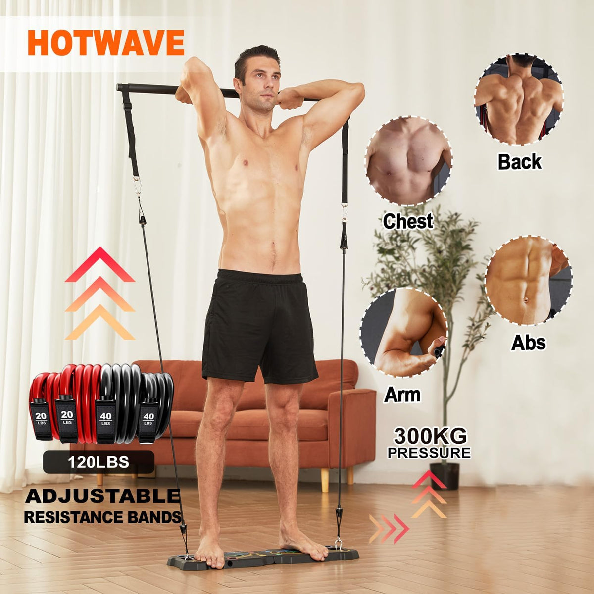 Portable Home Gym Workout System with Push-Up Board, Plank Trainer, Resistance Bands, Ab Roller &