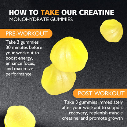 Creatine Monohydrate Gummies for Men & Women - 5g of Creatine Monohydrate per Serving - Sugar