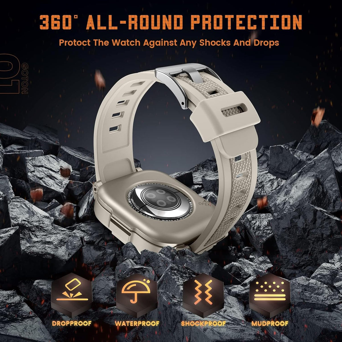 3-in-1 Waterproof Apple Watch Case with Band (44mm) – Full Coverage Bumper with Built-in Screen