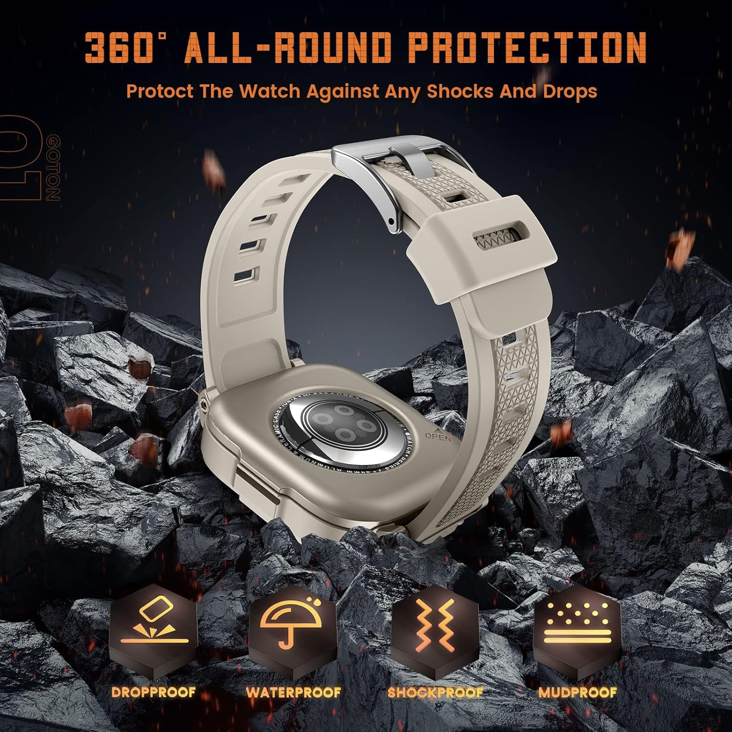 3-in-1 Waterproof Apple Watch Case with Band (44mm) – Full Coverage Bumper with Built-in Screen