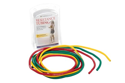 THERABAND Resistance Tubes, Begginer Set, Yellow, Red, and Green, 5 ft Latex Tubing, Home or Clinic